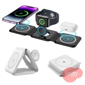 3-in-1 Wireless Charger Foldable, Dimmable Watch Light, Premium Design, Max 17.5W Output